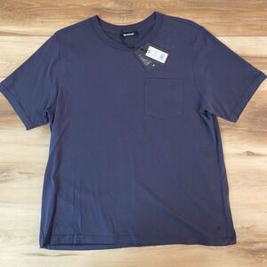 Naadam Shirt Mens Large Navy Blue Crewneck Short Sleeve Pocket Tee Pima Cotton